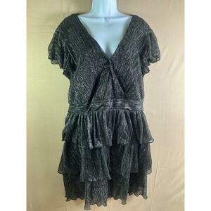 Alexa B Nites Woman Metallic Tiered Ruffle Cocktail Dress Black Silver 16W